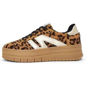 Women's Leopard Platform Gum Thick Sole Classic Rubber Fashion Sneakers